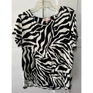 Philosophy Woman Zebra Print Short Sleeve Blouse Black White Plus Size 1X
